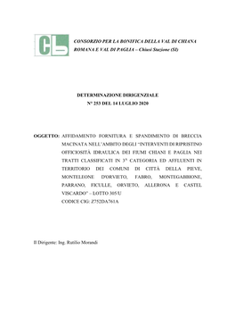 Determinazione Dirigenziale N° 253 Del 14 Luglio 2020: Affidamento