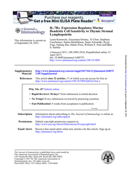 IL-7Rα Expression Regulates Murine Dendritic Cell Sensitivity to Thymic Stromal Lymphopoietin