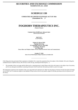 FOGHORN THERAPEUTICS INC. (Name of Issuer)