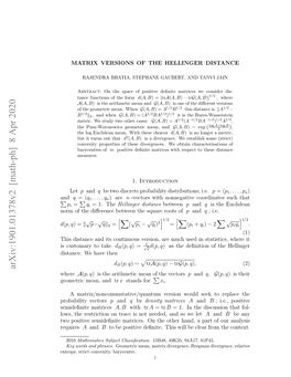 Arxiv:1901.01378V2 [Math-Ph] 8 Apr 2020 Where A(P, Q) Is the Arithmetic Mean of the Vectors P and Q, G(P, Q) Is Their P Geometric Mean, and Tr X Stands for Xi