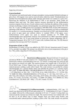 General Methods All Reactions Were Performed Under Nitrogen Atmosphere (Using Standard Schlenk Technique Or Glove Box)