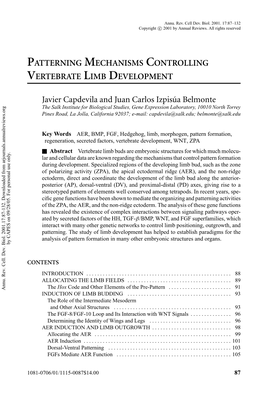 Patterning Mechanisms Controlling Vertebrate Limb Development