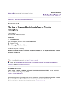 The Role of Scapular Morphology in Reverse Shoulder Arthroplasty