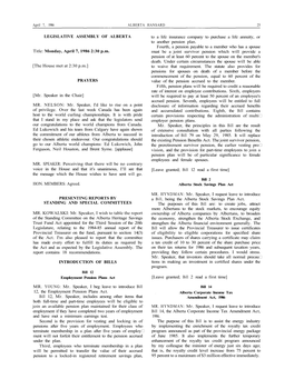 Monday, April 7, 1986 2:30 P.M. [The House Met at 2:30 P.M.] PRAYERS [Mr. Speaker In