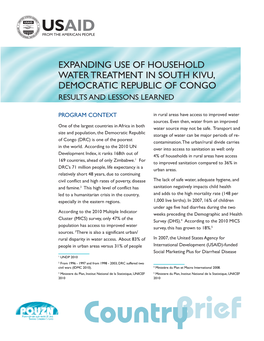 Expanding Use of Household Water Treatment in South Kivu, Democratic Republic of Congo Results and Lessons Learned