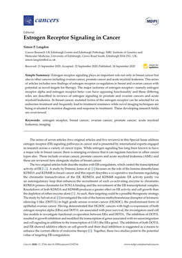 Estrogen Receptor Signaling in Cancer