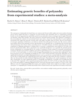 Estimating Genetic Benefits of Polyandry from Experimental Studies