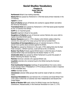 Social Studies Vocabulary Chapter 8 Pages 268-291 20 Words Parliament-Britain's Law-Making Assembly