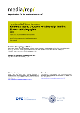 Kleidung / Mode / Couture / Kostümdesign Im Film: Eine Erste Bibliographie 2011