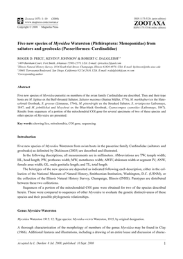 Zootaxa, Five New Species of Myrsidea Waterston (Phthiraptera: Menoponidae) From