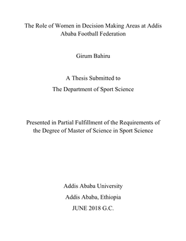 The Role of Women in Decision Making Areas at Addis Ababa Football Federation