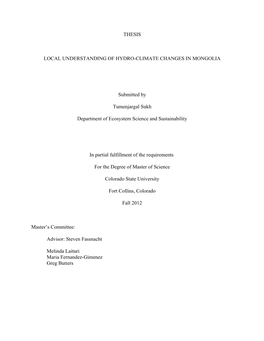 Thesis Local Understanding of Hydro-Climate Changes