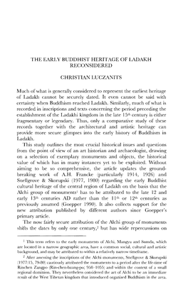 THE EARLY BUDDHIST HERITAGE of LADAKH RECONSIDERED CHRISTIAN LUCZANITS Much Ofwhat Is Generally Considered to Represent the Earl