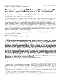 Whole-Genome Sequencing of Theileria Parva Strains Provides Insight Into Parasite Migration and Diversiﬁcation in the African Continent