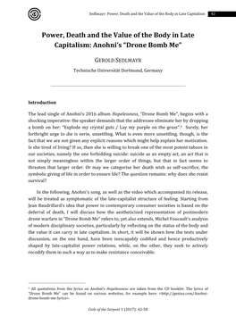 Power, Death and the Value of the Body in Late Capitalism: Anohni's