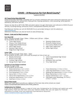 COVID – 19 Resources for Fort Bend County* *Updated 4/6/2020