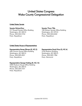 United States Congress Wake County Congressional Delegation