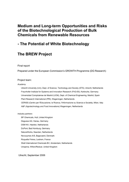 Medium and Long-Term Opportunities and Risks of the Biotechnological Production of Bulk Chemicals from Renewable Resources