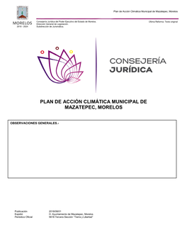 Plan De Acción Climática Municipal De Mazatepec, Morelos