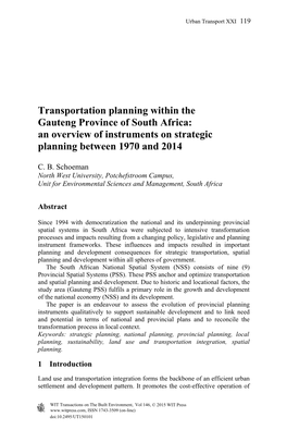 Transportation Planning Within the Gauteng Province of South Africa: an Overview of Instruments on Strategic Planning Between 1970 and 2014