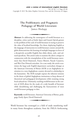 The Problematic and Pragmatic Pedagogy of World Literature James Hodapp