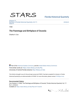 The Parentage and Birthplace of Osceola