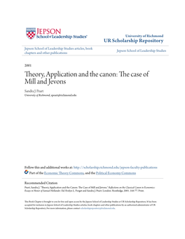 Theory, Application and the Canon: the Case of Mill and Jevons