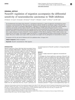 Neurod1 Regulation of Migration Accompanies the Differential Sensitivity of Neuroendocrine Carcinomas to Trkb Inhibition