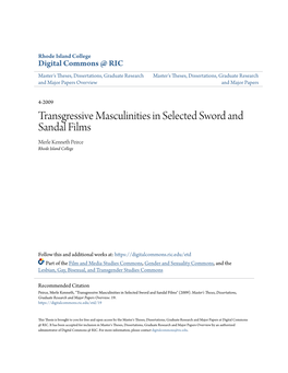 Transgressive Masculinities in Selected Sword and Sandal Films Merle Kenneth Peirce Rhode Island College