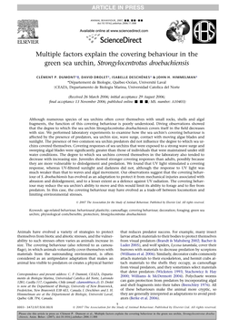 Multiple Factors Explain the Covering Behaviour in the Green Sea Urchin, Strongylocentrotus Droebachiensis