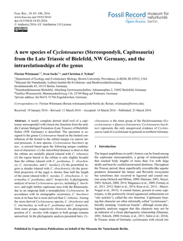 A New Species of Cyclotosaurus (Stereospondyli, Capitosauria) from the Late Triassic of Bielefeld, NW Germany, and the Intrarelationships of the Genus