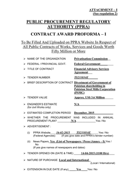 Public Procurement Regulatory Authority (Ppra) Contract Award