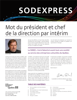 SODEXPRESS Sodexpressle Bulletin D’Information Électronique De La SODEC / Vol