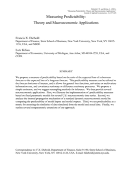 Measuring Predictability: Theory and Macroeconomic Applications," Journal of Applied Econometrics, 16, 657-669