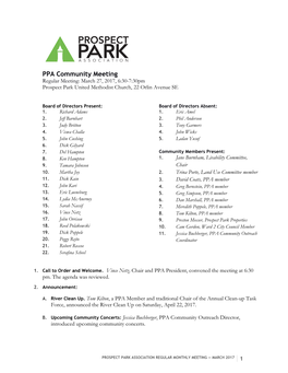 Prospect Park Association Regular Monthly Meeting — March 2017 1 C