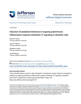 Induction of Peripheral Tolerance in Ongoing Autoimmune Inflammation Equirr Es Interleukin 27 Signaling in Dendritic Cells