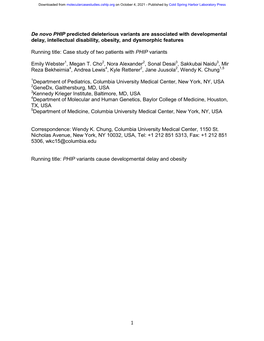 De Novo PHIP Predicted Deleterious Variants Are Associated with Developmental Delay, Intellectual Disability, Obesity, and Dysmorphic Features