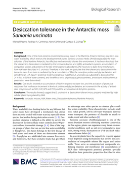 Desiccation Tolerance in the Antarctic Moss Sanionia Uncinata Marisol Pizarro, Rodrigo A