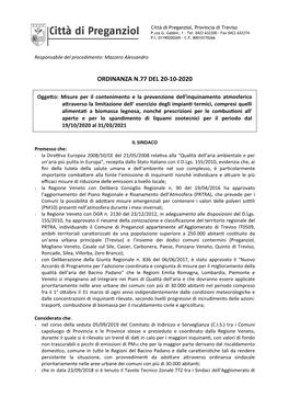 Ordinanza 77 2020 Antismog Combustioni