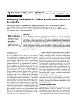 Water Quality Situation of the Tha Chin River and the Riverbank Community's Understanding