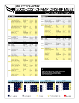 2020-2021 Championship Meet Stakes Schedule