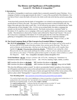 The History and Significance of Premillennialism Lesson #11 the Battle of Armageddon 0657