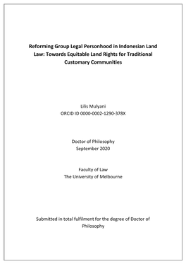 Reforming Group Legal Personhood in Indonesian Land Law: Towards Equitable Land Rights for Traditional Customary Communities