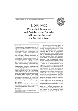 Doru Pop Patriarchal Discourses and Anti-Feminine Attitudes in Romanian Political and Media Cultures