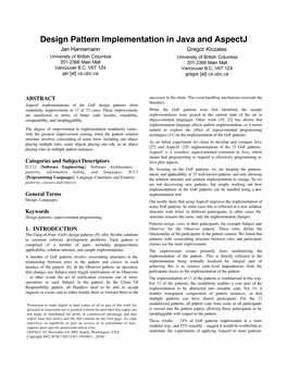 Design Pattern Implementation in Java and Aspectj