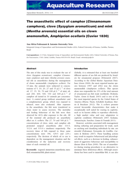 The Anaesthetic Effect of Camphor (Cinnamomum Camphora), Clove