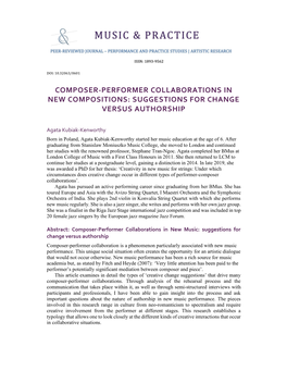 Composer-Performer Collaborations in New Compositions: Suggestions for Change Versus Authorship