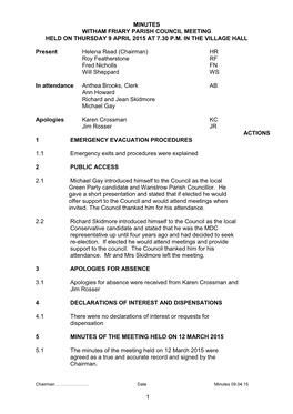 1 Minutes Witham Friary Parish Council Meeting