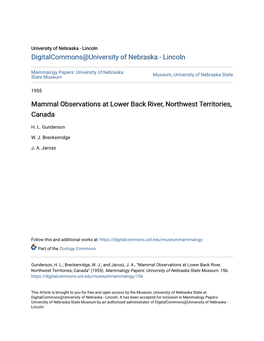 Mammal Observations at Lower Back River, Northwest Territories, Canada