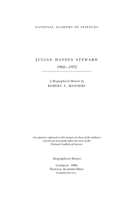 Julian H. Steward: a Contributor to Fact and Theory in Cultural Anthropology” in Process and Pattern in Culture: Es- Says in Honor of Julian H